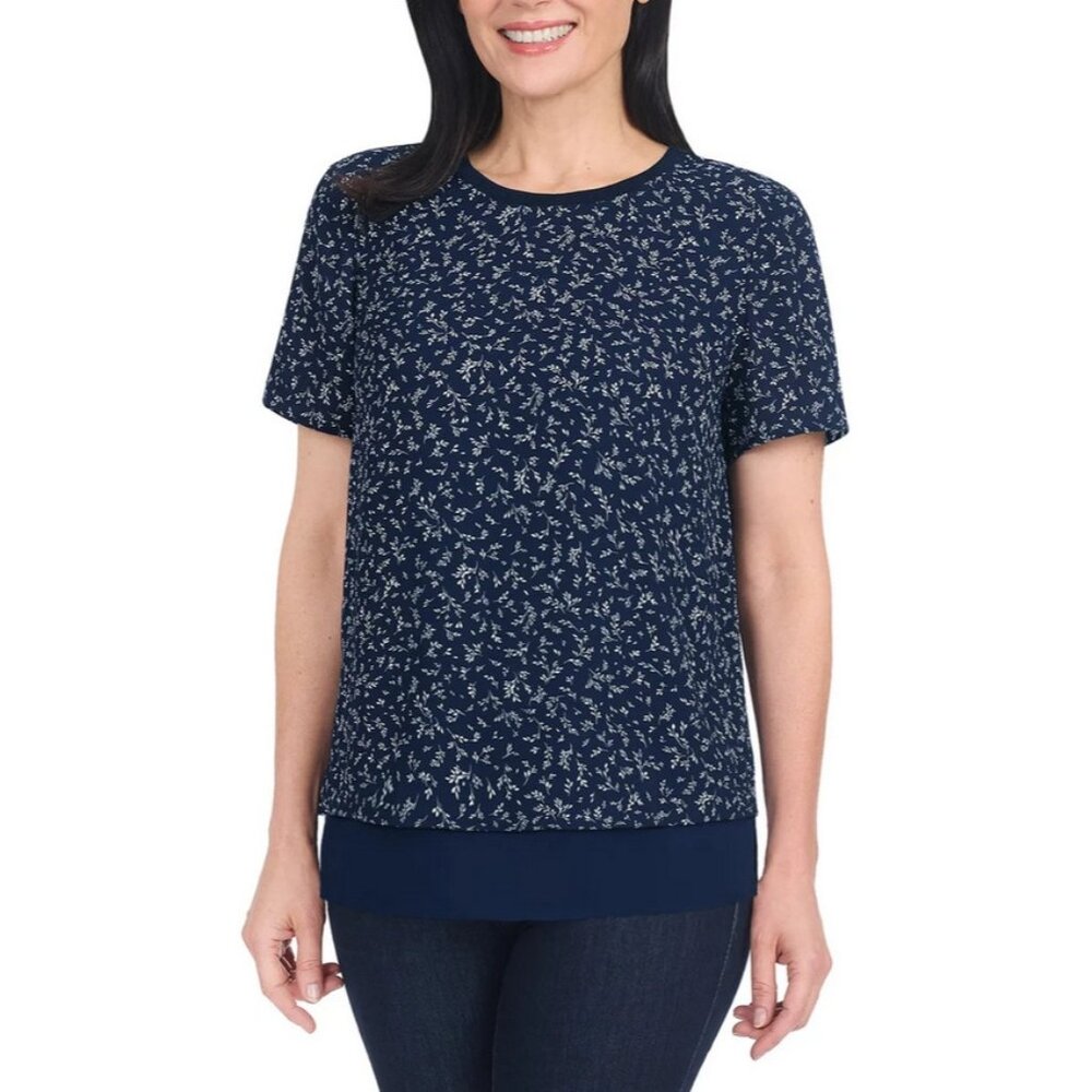 Hilary Radley Women's Short Sleeve Blouse (Navy, X-Large)